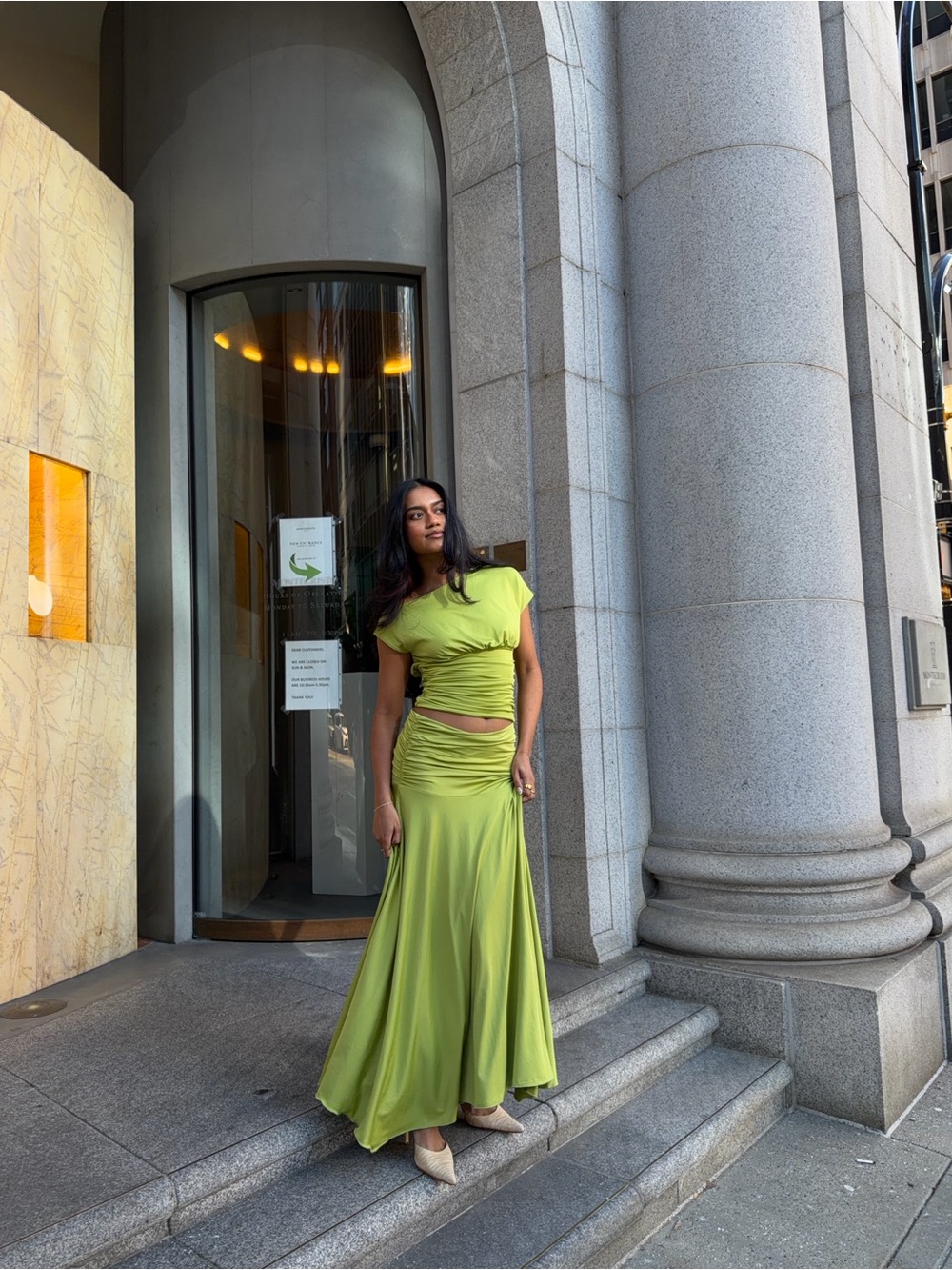 Lime Green Ruched Two-Piece top & skirt
